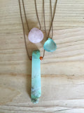 natural chrysoprase "stick" pendant with faceted carnelian accent