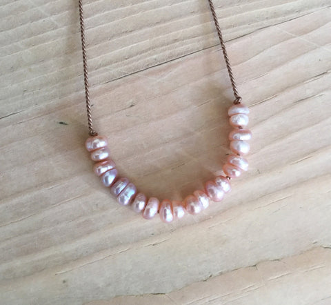 pink freshwater pearl demi luna necklace