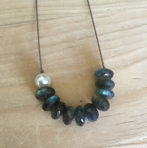 labradorite and pearl demi luna necklace