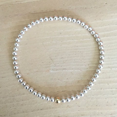 3mm sterling silver bead bracelet