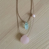 double-love rose quartz faceted briolette with pink pearl accent